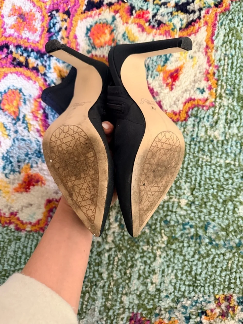 Jewel by Badgley Mischka Black Pointed Toe Stiletto Open Heel Size 7